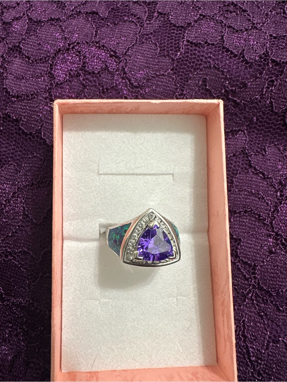 Elegant vintage sterling Silver 925 and Purple Women's Ring size 7 3/4